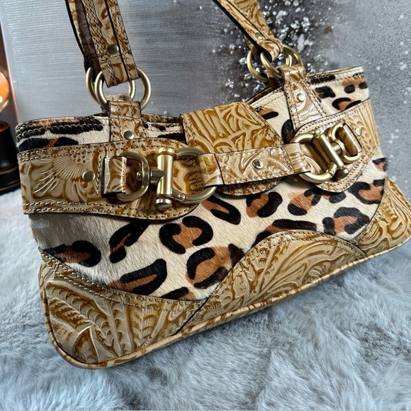 Hype Animal Print Brass Metal Leather Shoulder Bag Gold Tone, - Picture 1 of 11
